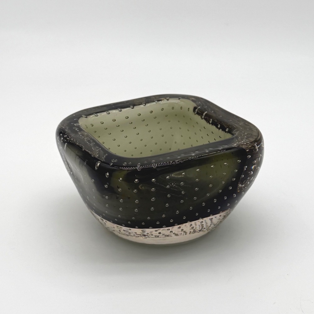 Vintage Scandinavian Art Glass Bowl – Smoky Gray Bubble Glass, Mid Century